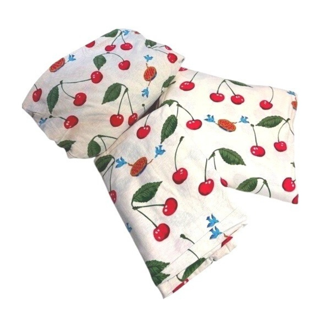 Nick & Nora Cherry Pie Twin Jersey 3 Piece Sheet Set Bright Fun 100% Cotton 2006